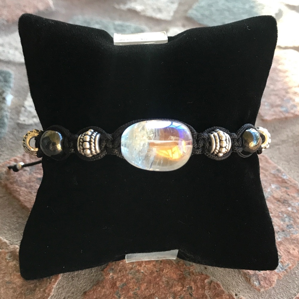 Crystal bead bracelet . Aura crystal hematite gemstones adjustable macrame - Picture 1 of 9